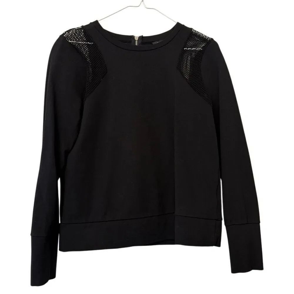 Banana Republic Mesh Inset Crew Neck Long Sleeve Pullover Sweatshirt Black Small